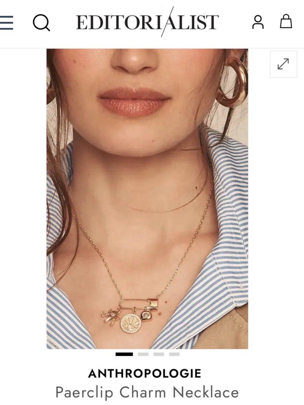 Anthropologie Paperclip Gold Charm Bar Necklace BNWT